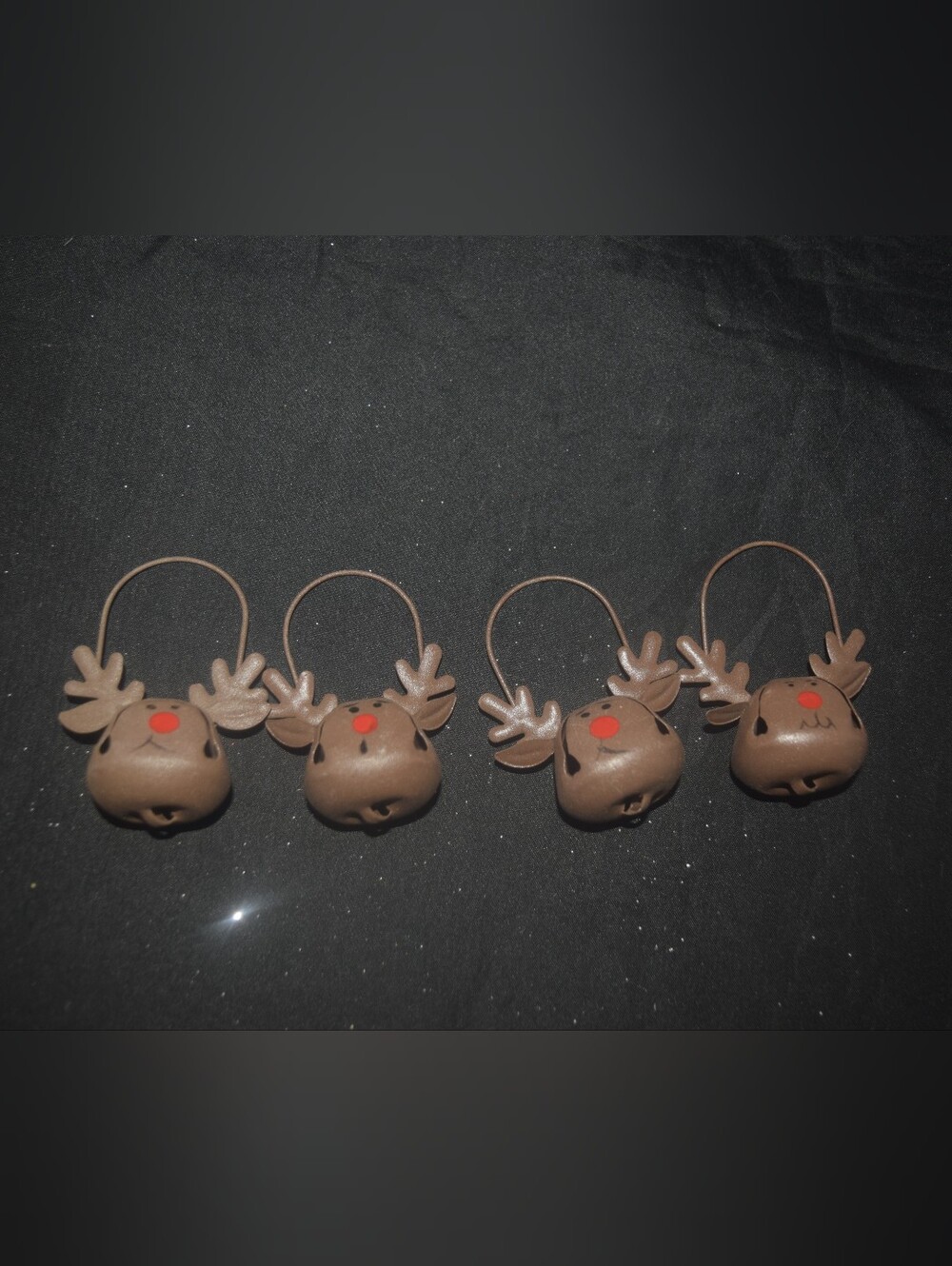 Set of 4 Rustic Lodge Brown Metal Reindeer Sleigh Bell Ornaments NWT